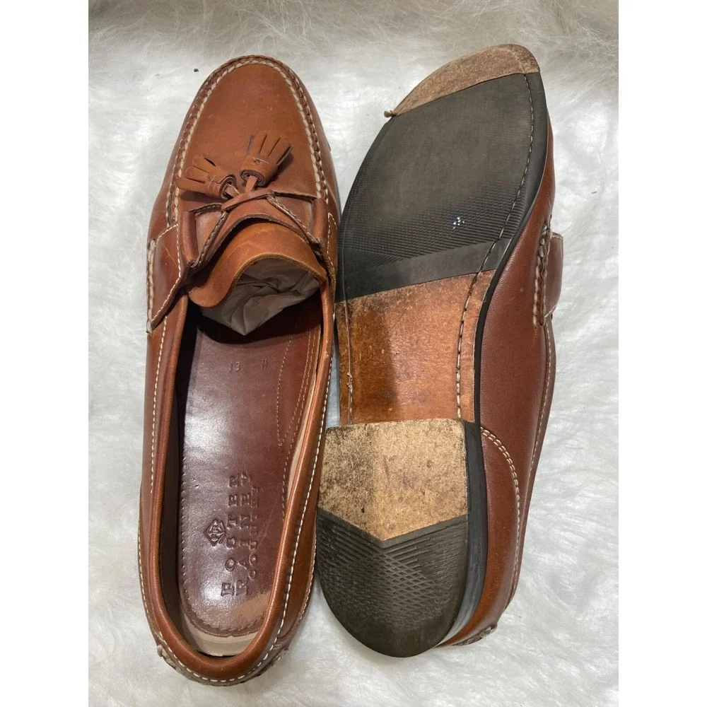 Roster Rainey Country Mens‎ Brown Leather Tassel Loafers Whipstitch Moc Toe 13 M